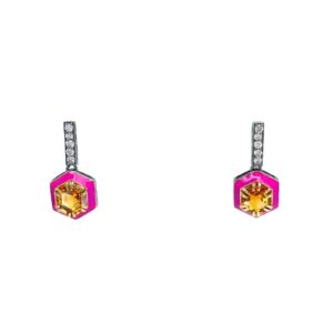 E3111- Diamond & Citrine- Hexagon Earrings
