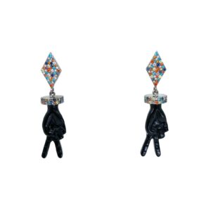 OE3486- Onyx & Multi Colored Sapphire- Peace Earrings