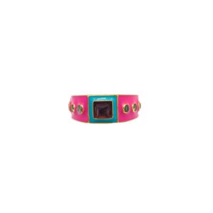 R4319- Tourmaline & Diamonds w/ Pink Enamel Ring