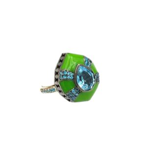 R4941- Apatite & Neon Green Enamel Ring