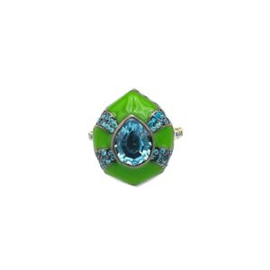 R4941- Apatite & Neon Green Enamel Ring