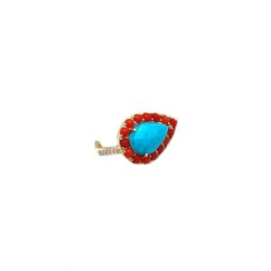 RG4894- 14k Gold w/ Turquoise and Coral Ring