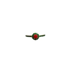 RG4889- 14k Gold w/ Emerald & Coral Ring