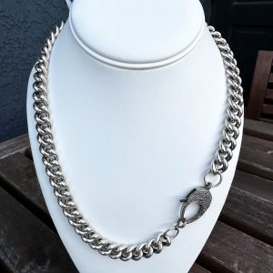 CH5995- Diamonds & Silver Thick Curb Chain