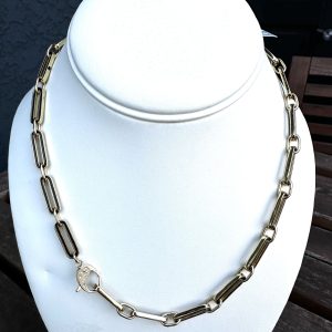 CH6065- 14k Gold & Black Enamel Paperclip Chain w/ Diamonds