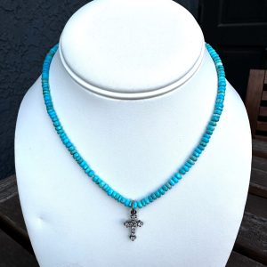 Turquoise w/ Diamond Cross Necklace