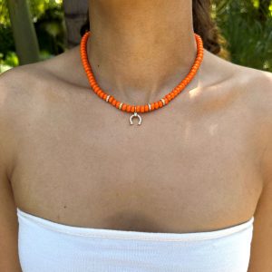 The Kat Necklace (Hermes Orange w/ Horseshoe)