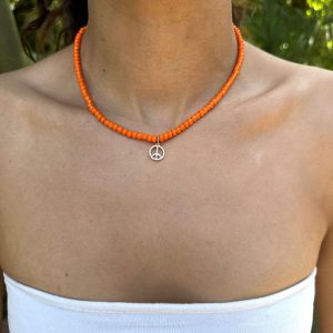 The Kat Necklace (Hermes Orange w/ Peace)