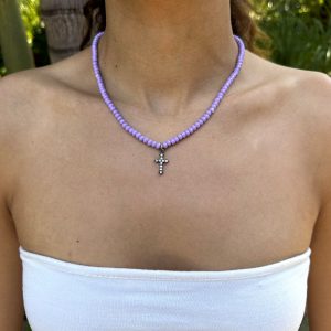 The Kat Necklace (Lavender w/ Cross)