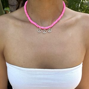 The Kat Necklace (Pepto Pink w/ 3 Peace)